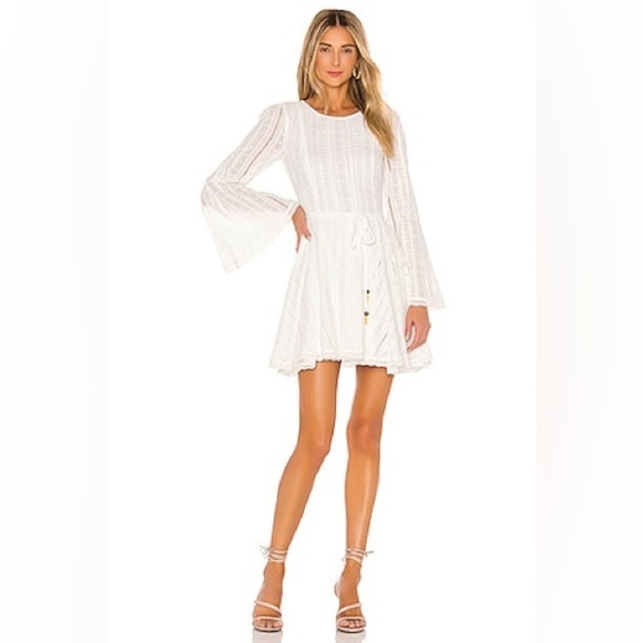 Tulrosea Nicole Embroidered Tie Waist Dress in White Size XXS New! - Picture 1 of 14